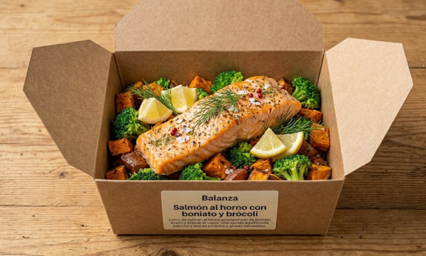Salmón al horno con boniato y brócoli